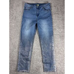 Gianni Bini Women's Jeans Size L Blue Wash Metallic Accents High Rise (READ)